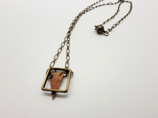 Birch bark necklace with antique bronze, square pendant