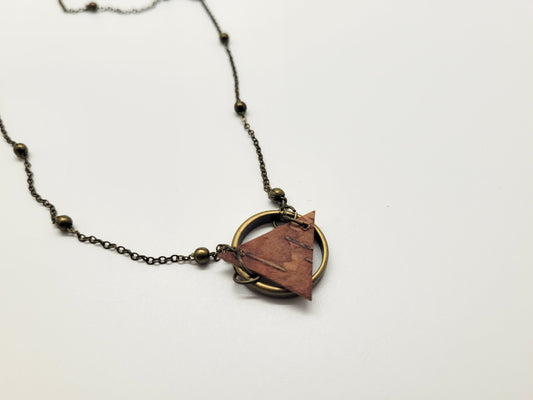 Antique bronze necklace with birch bark pendant, accent chain