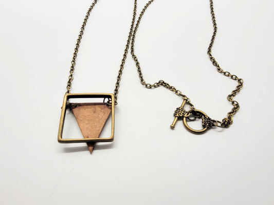 Birch bark and antique bronze necklace, square pendant