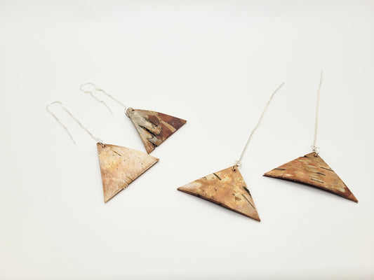 Birch bark earrings with sterling silver threads