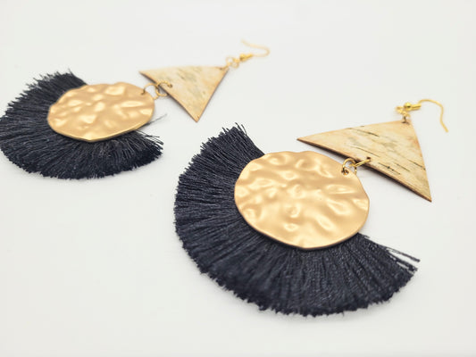Birch bark and black tassels with gold karate plated hoops