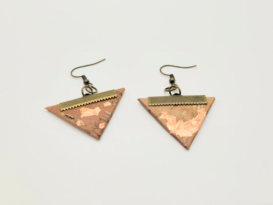 Birch bark and antique bronze earrings with a copper design