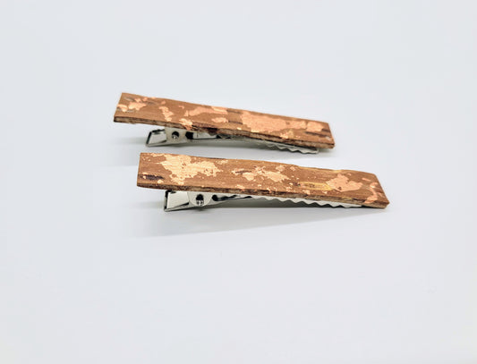 Small birch bark hairpins with copper design