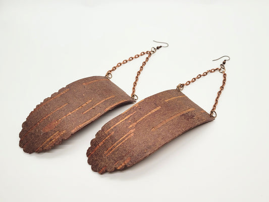 NEW DESIGN! Large statement birch bark earrings made with antique copper chain