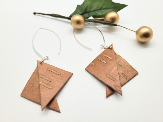 Large birch bark earrings with sterling silver oval hoops