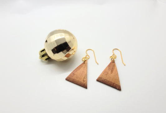 Birch bark earrings with copper, 10K gold plated earring hoops