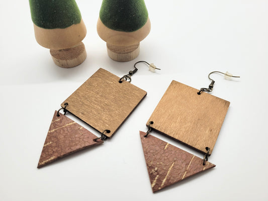 Birch bark and wood with antique bronze hoops