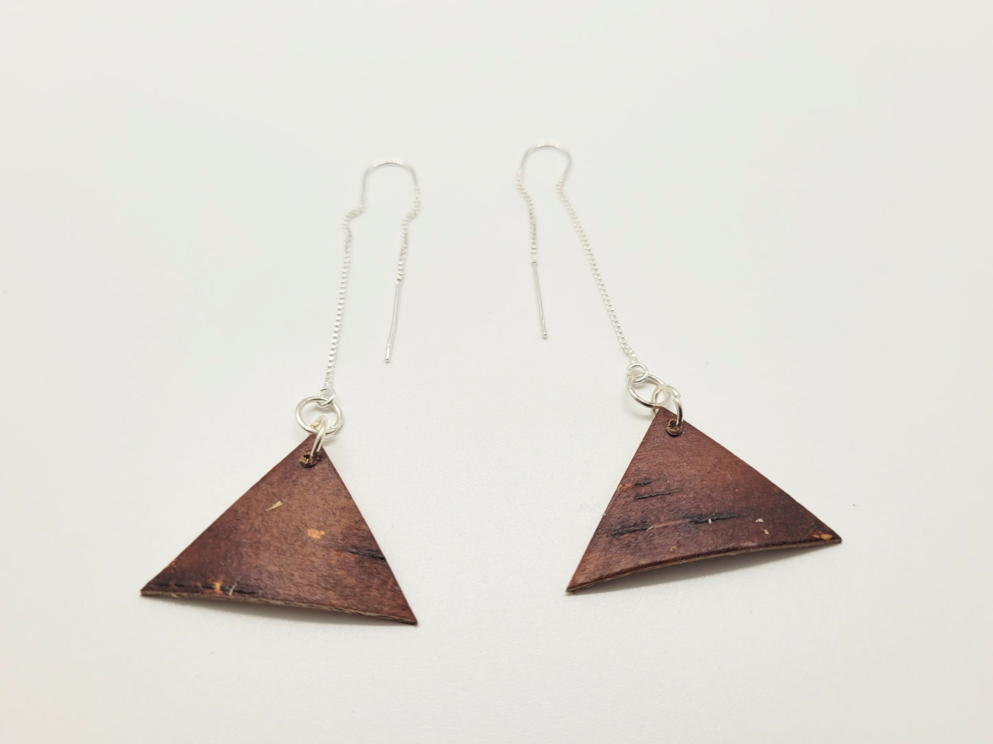 Dark birch bark earrings with sterling silver thread