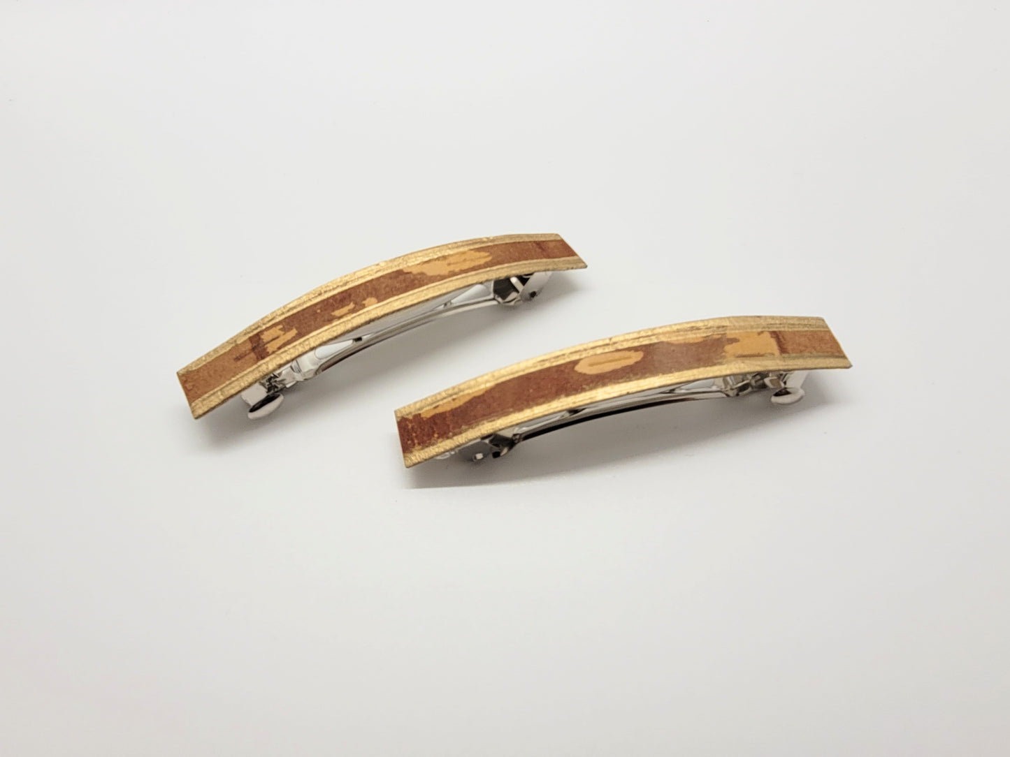 Birch bark barrettes with gold design