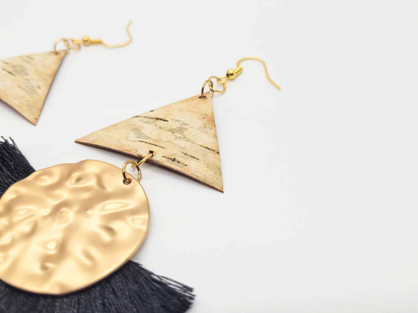 Birch bark and black tassels with gold karate plated hoops