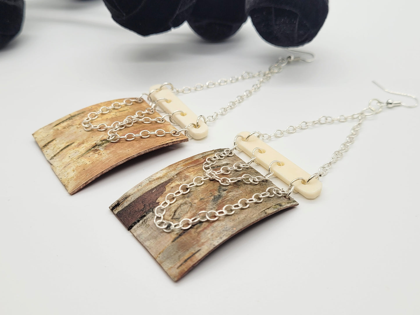 Birch bark, bone and sterling silver earrings