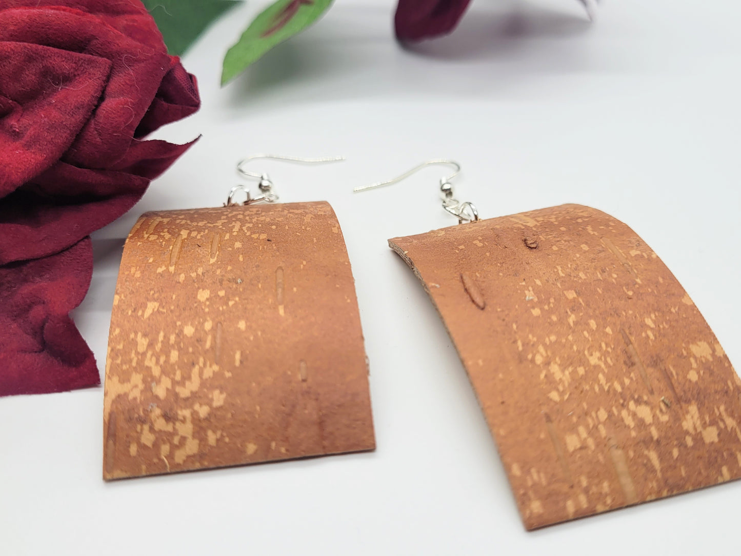 Birch bark earrings with sterling silver hoops