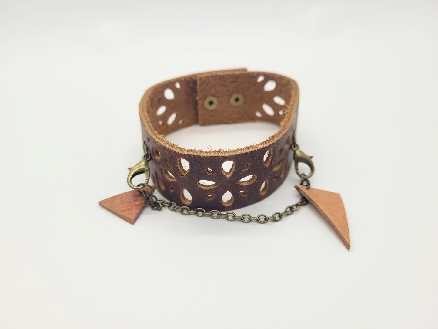 Leather bracelet with birch bark pendants