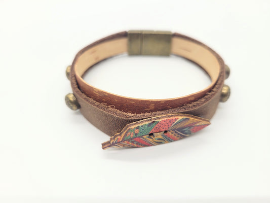 Leather bracelet with birch bark pendants