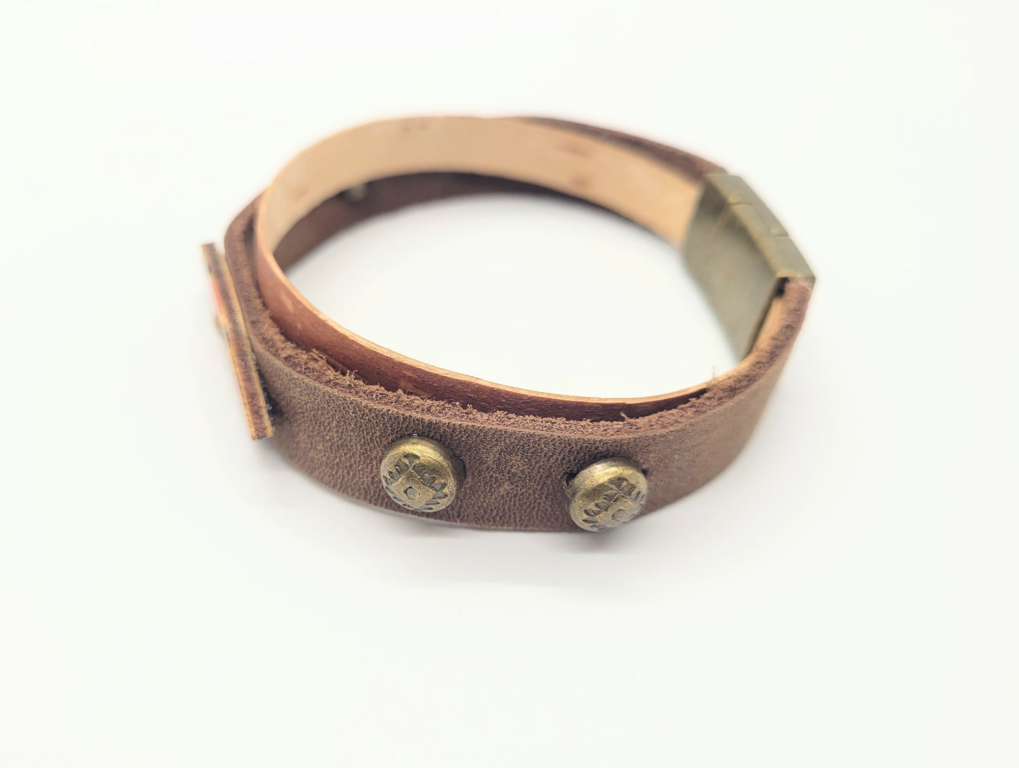 Leather bracelet with birch bark pendants