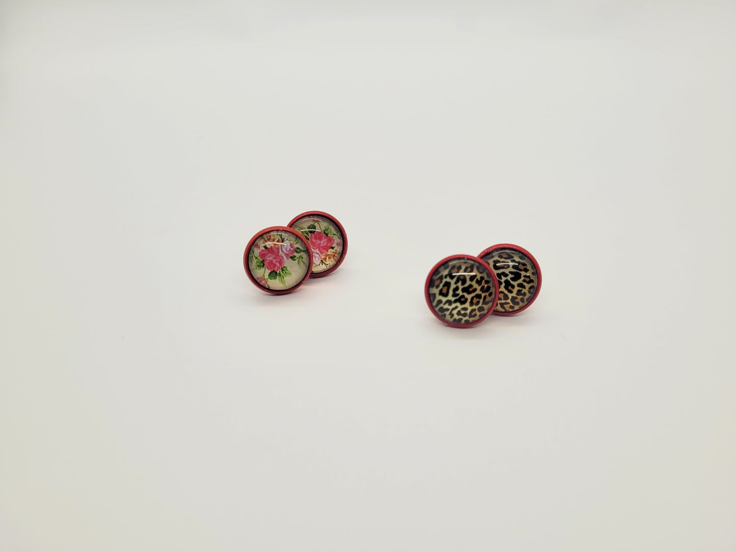 Little red stud earrings, various