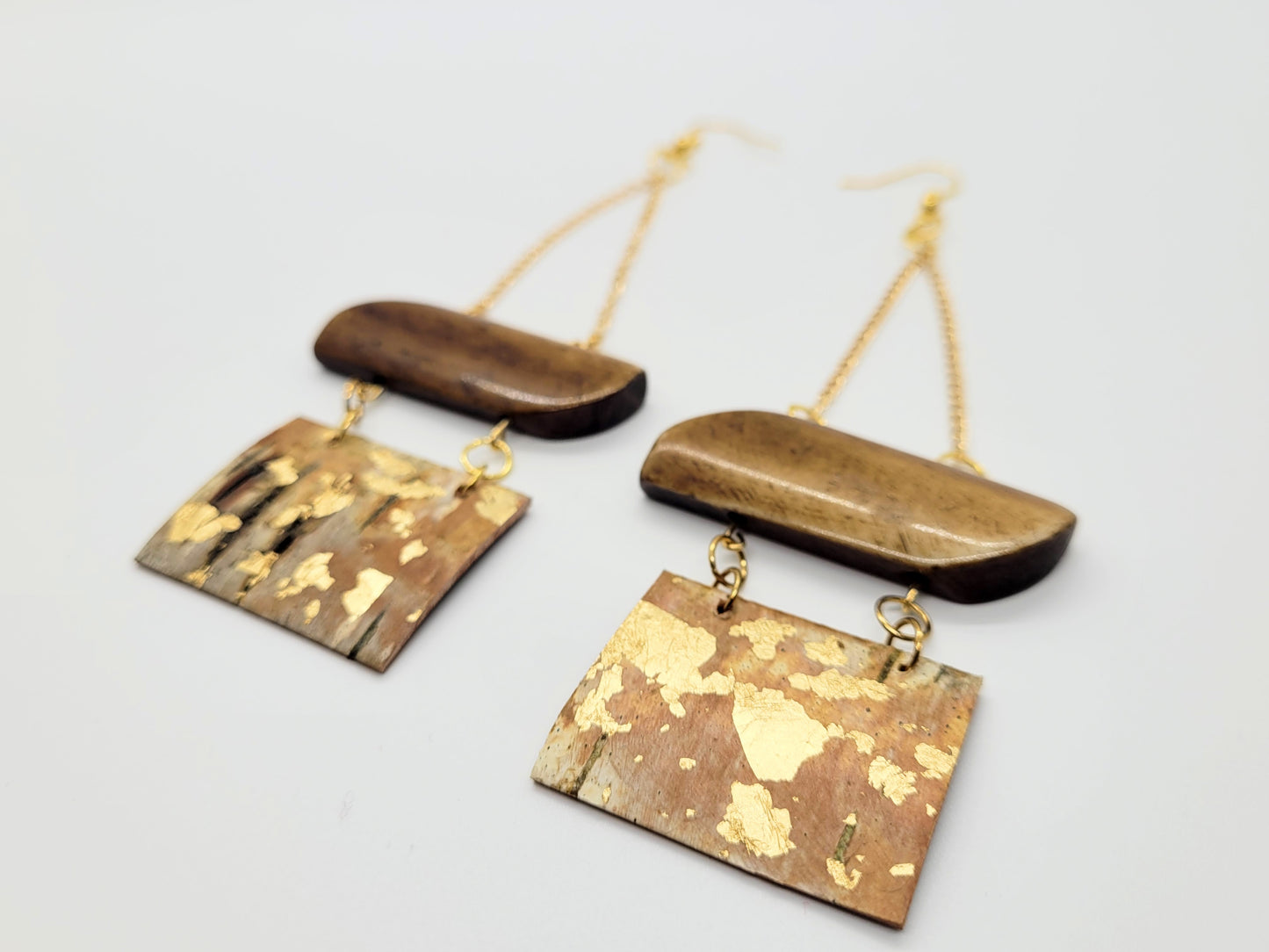 Bone, birch bark and gold plated earrings