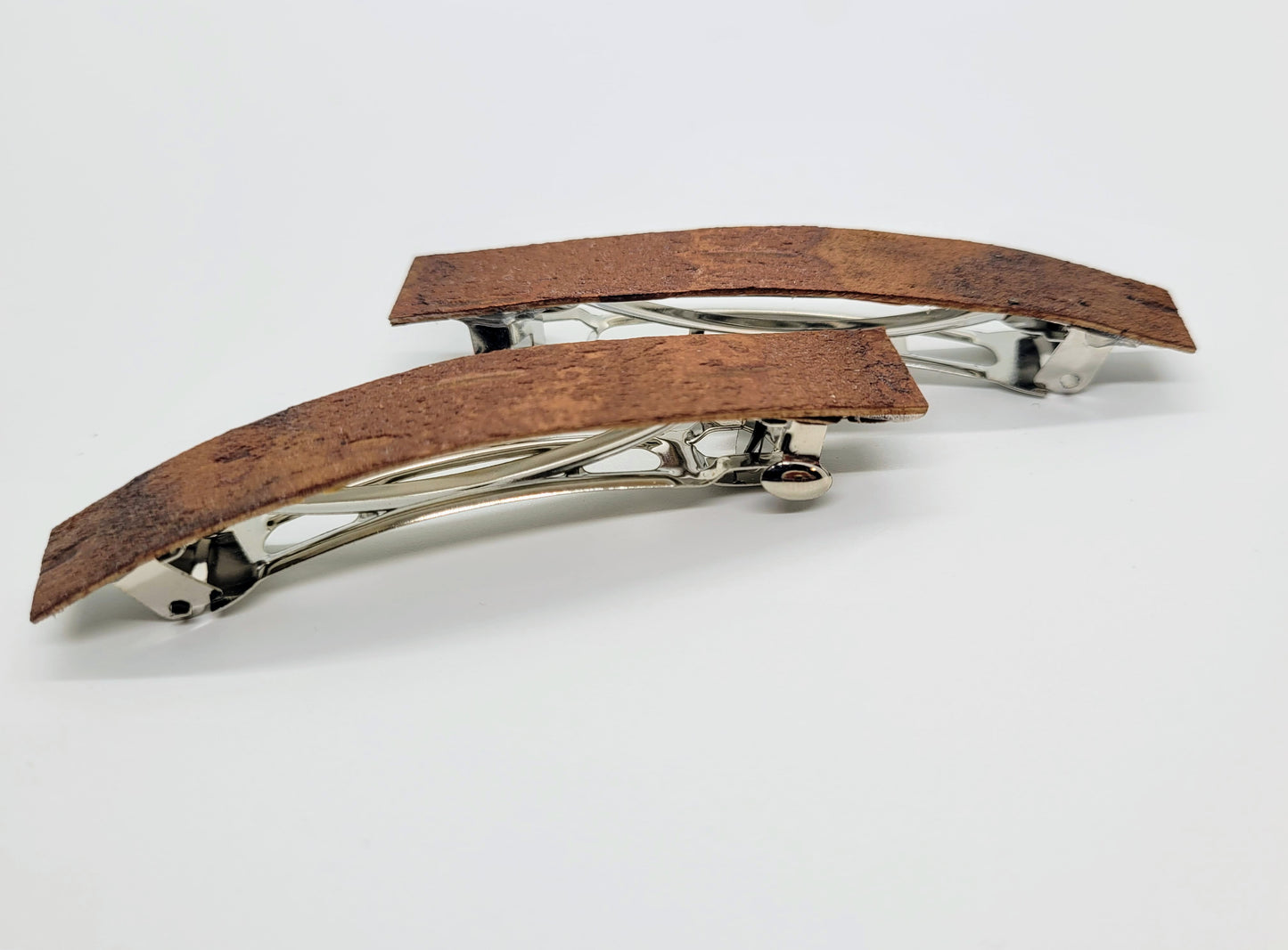 Large birch bark barrettes, dark brown