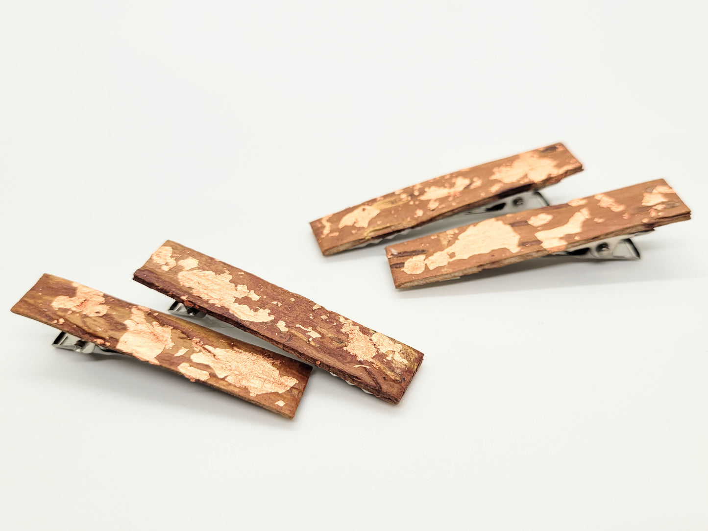 Small birch bark hairpins with copper design