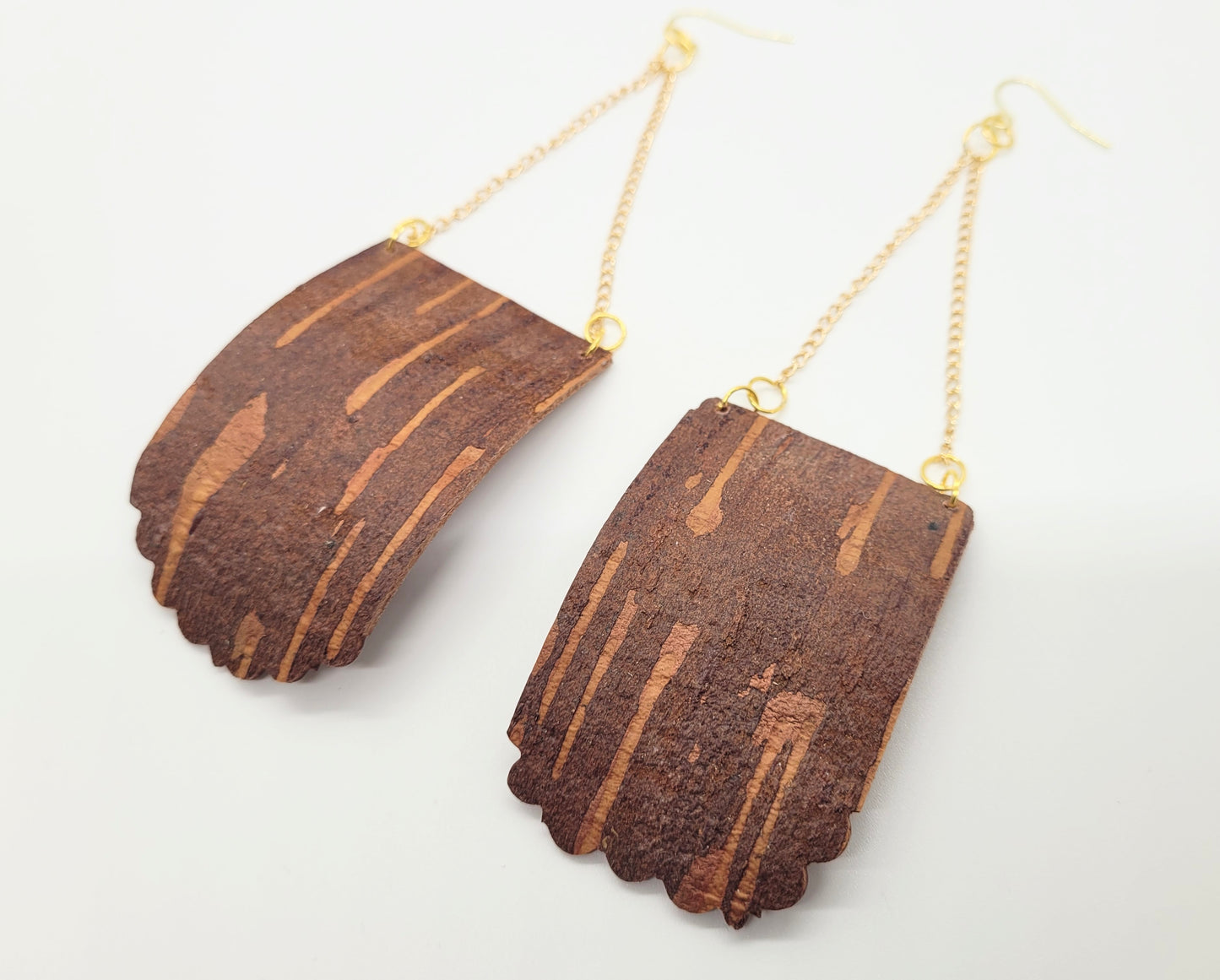 NEW DESIGN! Dark birch bark earrings made with 14K gold plated earring hooks