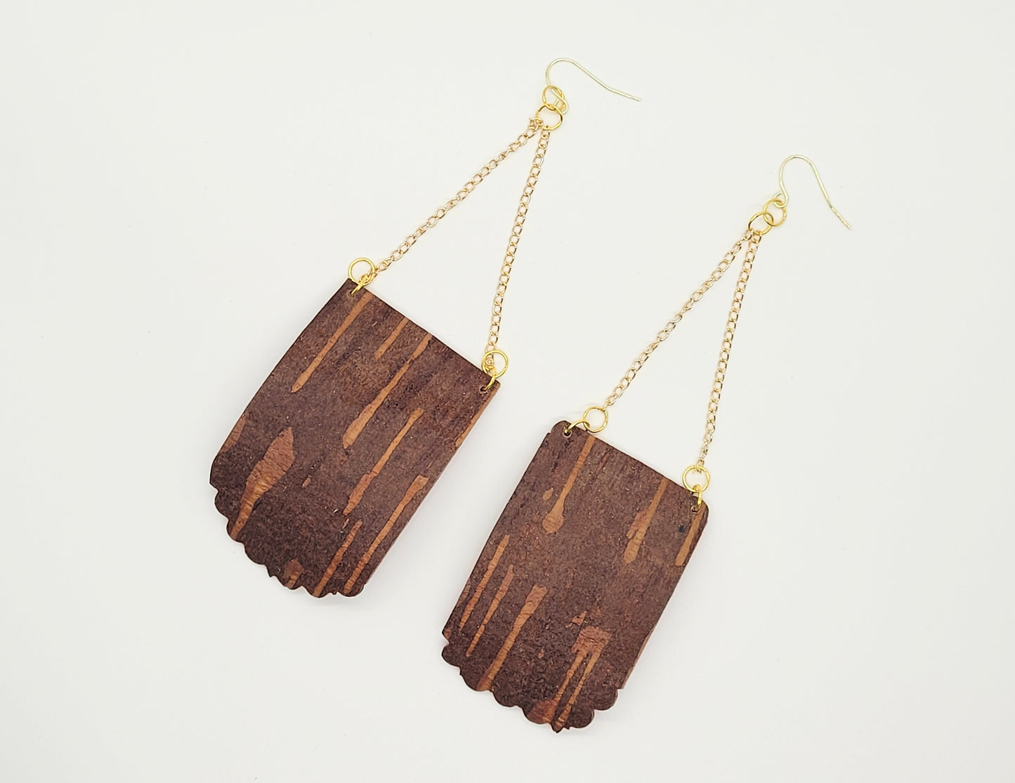 NEW DESIGN! Dark birch bark earrings made with 14K gold plated earring hooks