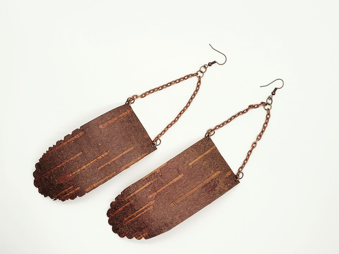 NEW DESIGN! Large statement birch bark earrings made with antique copper chain